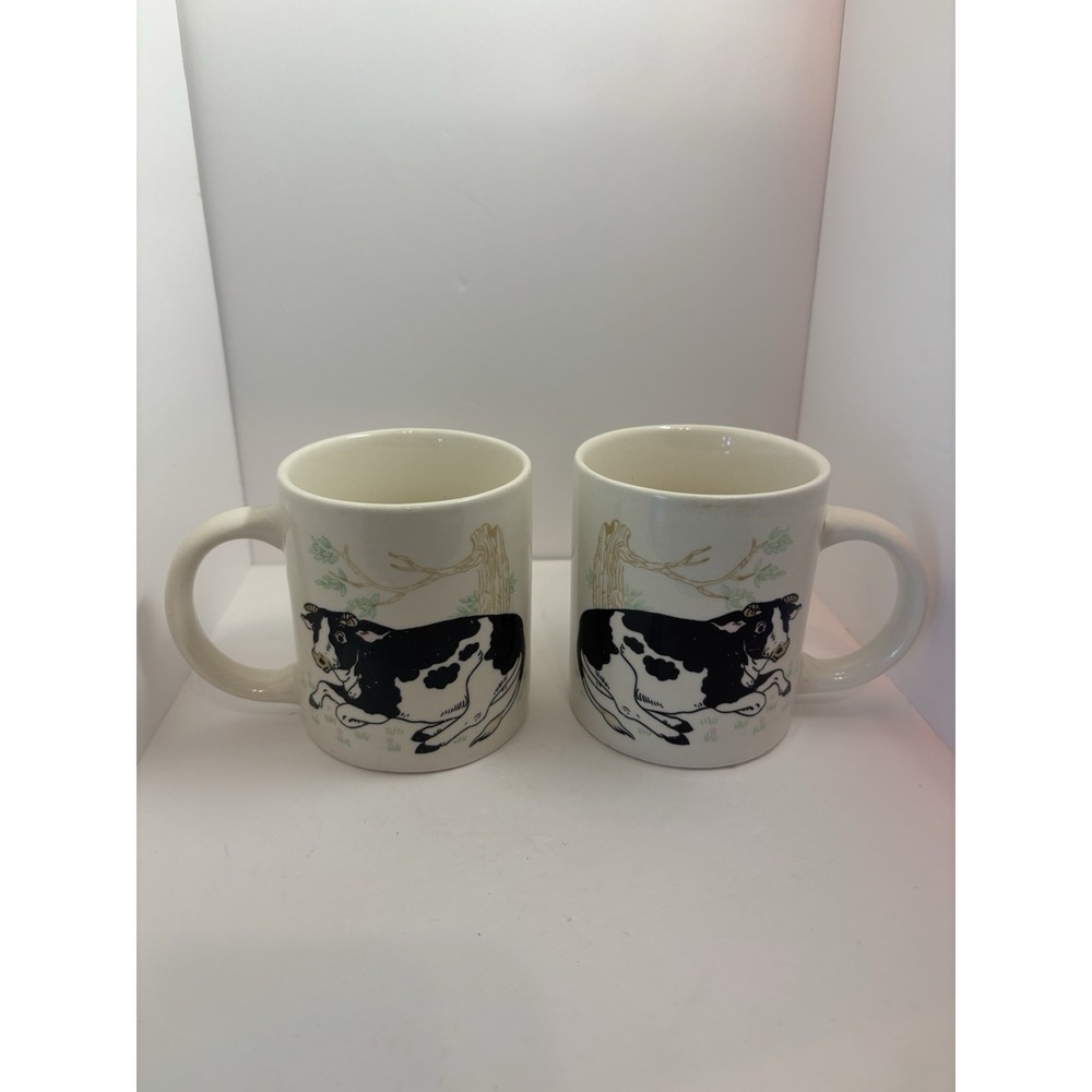 Set of 2 Cow Ceramic Coffee Mugs‎ Farmyard scene